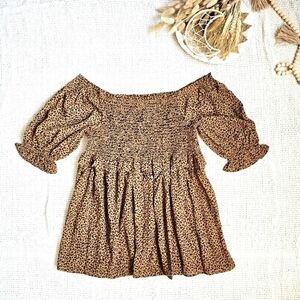 ODDY Peplum Off The Shoulder Animal Print Top Size Small